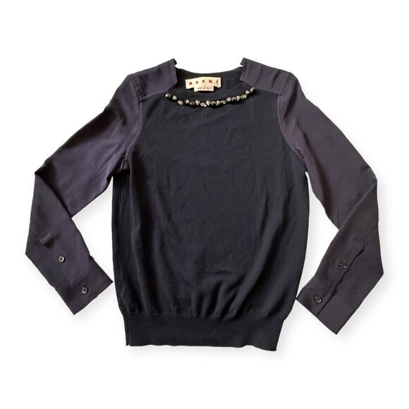 Marni Embellished Wool-Silk Sweater FW2012, Blue, Size: IT 40 (US Small) - Picture 5 of 14